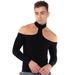 FANG Long Sleeve Choker Neck Sweater with Zipper - Black - 1