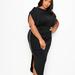 Buxom Couture Jersey Drape Dress with Chain Detail - Black - 2X