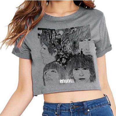 The Beatles Womens/Ladies Revolver Foil Cotton Crop T-Shirt - Grey - M