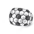 LuvMyJewelry Kick & Goal Soccer Black Rhodium Plated Sterling Silver Black Diamond Head Ring - Grey - 8.5