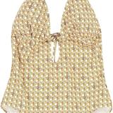 Tory Burch Women Printed Ring Halter Tie Strap One-Piece Swimsuit 3D Checkered - Yellow