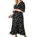 Standards & Practices Women's Plus Size Sparkler Print Kimono Wrap Maxi Dress - Black