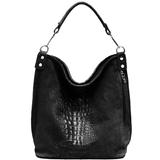 Sostter Black Croc Suede Leather Hobo Shoulder Bag | Bxyre - Black