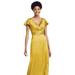 Social Bridesmaid Flutter Sleeve Draped Wrap Stretch Maxi Dress - 8197 - Yellow - 12