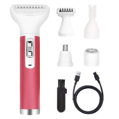 Fresh Fab Finds 5-in-1 Portable Lady Electric Razor - Painless Hair Removal Set | Rechargeable, Cordless Shaver For Bikini Line, Eyebrow, Nose, Arms, Legs - Pink