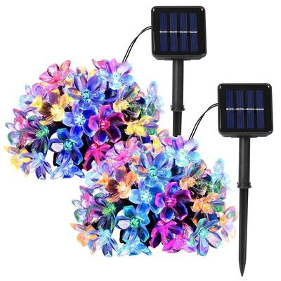 Fresh Fab Finds 2Pcs Solar Powered String Lights 50LED Beads Fairy Sakura Flower Blossom Lights IP65 Waterproof Colorful Decorative Party Christmas Tree Lamps