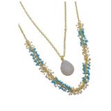 A Blonde and Her Bag Two-Strand Necklace With Turquoise and Pearl Beads And White Druzy Pendant - Gold