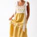 Miguelina Three-Tier Juniper Dress with Flower Lace - Yellow - M