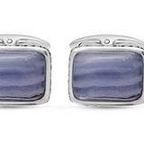 LuvMyJewelry Blue Lace Agate Stone Cufflinks in Black Rhodium Plated Sterling Silver - Grey