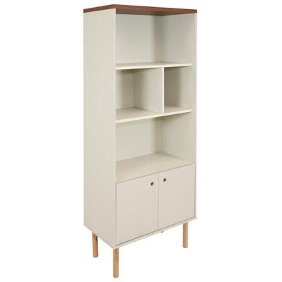 Sunnydaze Decor Mid-Century Modern 5-Shelf Bookshelf with Storage Cabinet - Latte - White