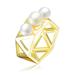 Genevive Sterling Silver Gold Plated Freshwater Pearls Geometric Ring - Gold - 7