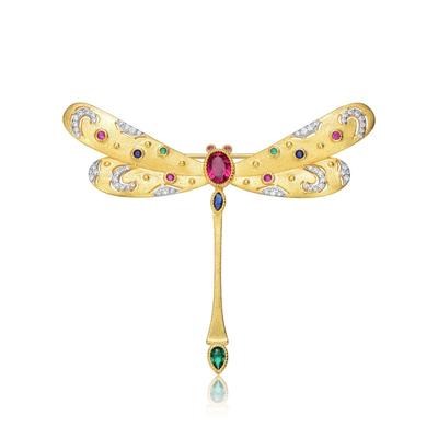 Rachel Glauber Rhodium And 14K Gold Plated Ruby Genuine Stone Floral Brooch - Gold