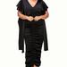 LIVD Plus Size Nadia Ruched V Neck Dress - Black