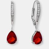 Genevive Sterling Silver White Gold Plating with Colored Cubic Zirconia Teardrop Earrings - Red
