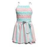 Ava & Yelly Stripe Smocked Bodice Dress - Blue - 16