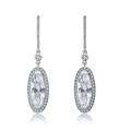 Genevive Genevive Sterling Silver Cubic Zirconia Solitaire Halo Dangle Earrings - White - 12MM W X 44MM L X 6MM D