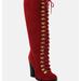 Rag & Co Sleet-Slay Antique Eyelets Lace Up Knee Boots In Red - Red - US 6