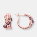 Genevive GENEVIVE Sterling Silver Rose Gold Plated Coffee Cubic Zirconia Hoop Earrings - Pink - 18 MM W X 17 L X 4 D