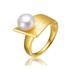 Genevive Sterling Silver 14k Yellow Gold Plated With Genuine Freshwater Pearl Linear Ring - Gold