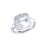 LuvMyJewelry Sagittarius Archer Blue Topaz & Diamond Constellation Signet Ring In Sterling Silver - Grey - 9