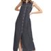 Anna-Kaci Classic Button-Down Collar Denim Shirt Dress - Grey - M