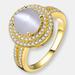 Genevive Sterling Silver Gold Plated Opal Cubic Zirconia Double Halo Ring - Gold - 6