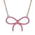 Genevive Sterling Silver Colored Cubic Zirconia Ribbon Necklace - Pink