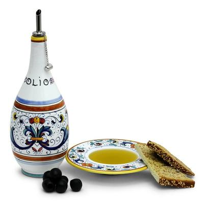 Artistica - Deruta of Italy Ricco Deruta: Olive Oil Bottle Dispenser - BOTTLE + SAUCER/DIPPING BOWL