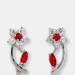 Genevive GENEVIVE Sterling Silver Ruby Cubic Zirconia Flower Huggie Earrings - Red - 4.8MM W X 13.5MM L X D