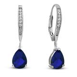 Genevive Sterling Silver White Gold Plating with Colored Cubic Zirconia Teardrop Earrings - Blue