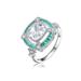 Genevive Sterling Silver White Gold Plated With Baguette And Round Colored Cubic Zirconia Modern Ring - Green
