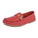 LIBERTYZENO Mary Genuine Leather Women's Slip On Buckle Loafers - Red - 7