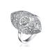 Genevive Sterling Silver White Gold Plating with Clear Round Cubic Zirconia Filigree Ring - Grey - 5