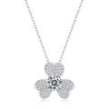 Stella Valentino Sterling Silver with 1ctw Lab Created Moissanite French Pave Blooming Flower Solitaire Pendant Necklace - White - 18