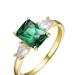 Genevive GV Sterling Silver 14k Yellow Gold Plated with Emerald & Cubic Zirconia 3-Stone Engagement Anniversary Ring - Green - 8