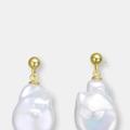 Genevive Genevive Sterling Silver Gold Plating Freshwater Pearl Dangling Earrings - Gold - 28MM