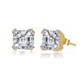 Genevive Sterling Silver Gold Plated Cubic Zirconia Square Stud Earrings - Gold - 7MM