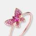 Genevive Sterling Silver Rose Gold Plated Ruby Cubic Zirconia Butterfly Ring - Pink - 6