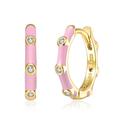 Rachel Glauber 14k Gold Plated with Diamond Cubic Zirconia Pink Enamel Bamboo Hoop Earrings - Pink