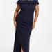 Quiz Plus Size Ruffle Bardot Ruched Maxi Dress - Blue
