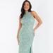 Quiz Sequin High Neck Split Maxi Dress - Green - 10