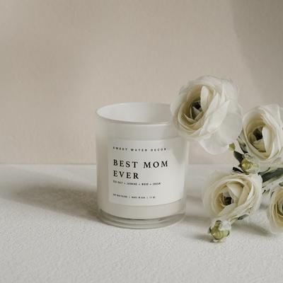 Sweet Water Decor Best Mom Ever! Soy Candle | White Jar Candle + Wood Lid - White - 11 OZ