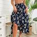 Anna-Kaci Gartered Floral Print Midi Skirt - Blue