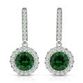 Genevive Sterling Silver With Colored Cubic Zirconia Halo Dangle Earrings - Green