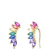 Genevive GENEVIVE Sterling Silver Gold Plated Multi Colored Cubic Zirconia Floral Earrings - Purple - 16MM