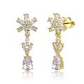 Genevive Sterling Silver with Clear Cubic Zirconia Cluster Snowflake Formal Dangle Earrings - Gold