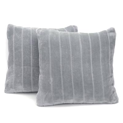 Cheer Collection 18 x 18 Flannel Throw Pillow with Striped Design - Grey