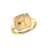 LuvMyJewelry Cancer Crab Ruby & Diamond Constellation Signet Ring In 14K Yellow Gold Vermeil On Sterling Silver - Gold - 9.5