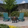 Merrick Lane Ayala 3 Piece Outdoor Leisure Set with Set of 2 Sea Foam Poly Resin Adirondack Chairs and Star and Moon Iron Fire Pit - Green