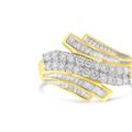 Haus of Brilliance 14K Yellow Gold 1.0 Cttw Baguette & Brilliant-Cut Diamond Round Floral Cluster Engagement or Fashion Ring with Swirl Wrapped Triple Row Band - Yellow - 6.5